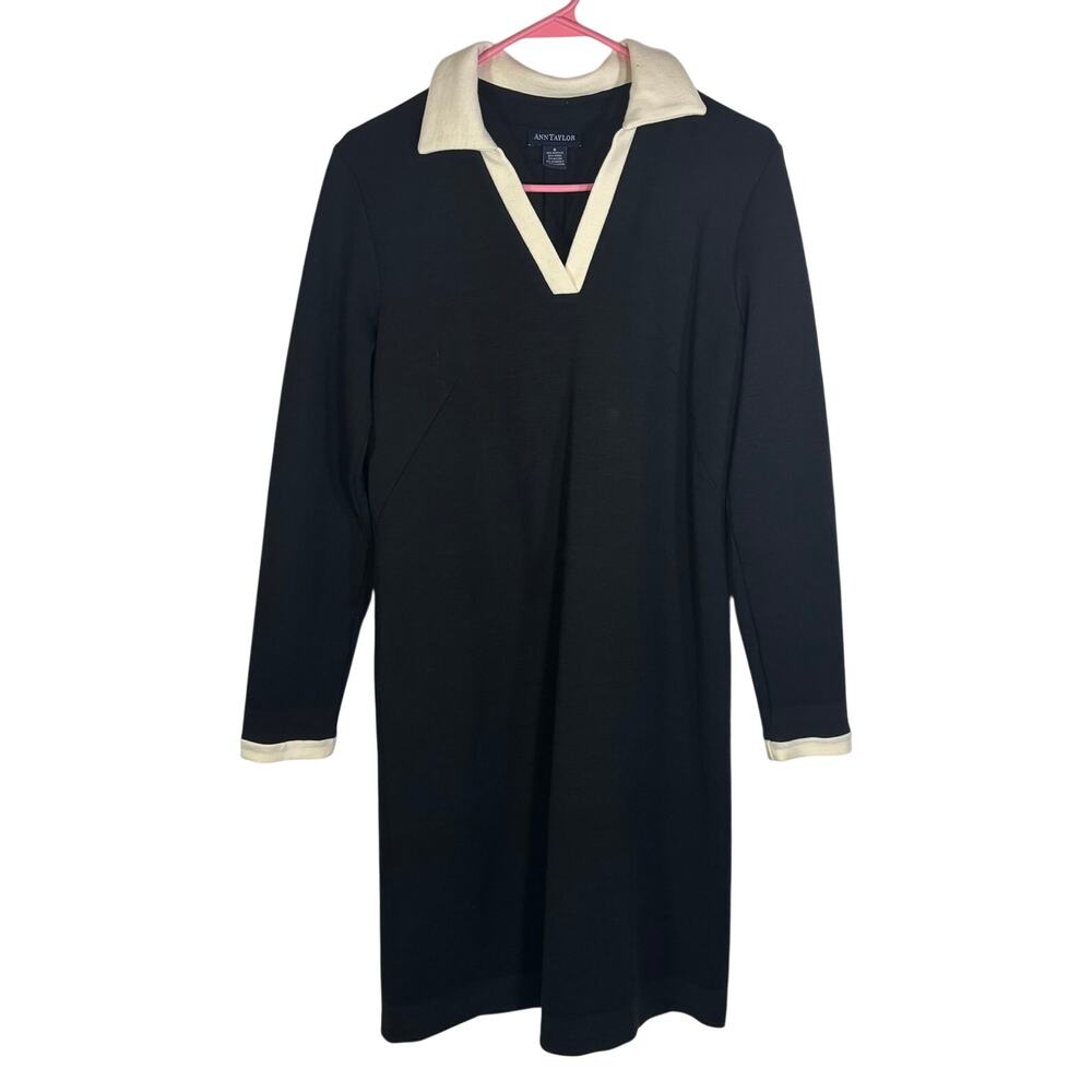 Vintage Ann Taylor Womens 8 Black Ivory Wool Blend Sweater Dress Y2K Preppy